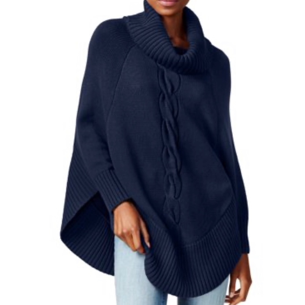 Maison Jules Cable-Knit Poncho Sweater, size M